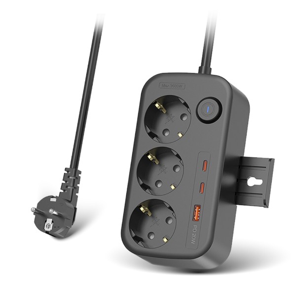 Фото - Мережевий фільтр Ultra PB70312 (3 роз., 1 USB, 2 Type-C, 2,5м) Чорний